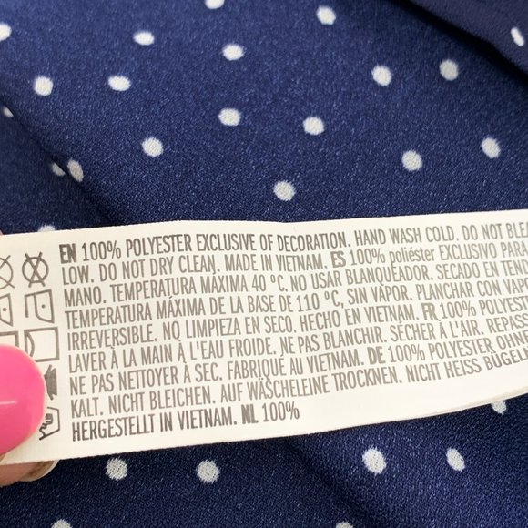 Forever 21 Long Sleeve Pull Over Blouse Navy Blue White Polka Dots Small Ruffled - Picture 6 of 11